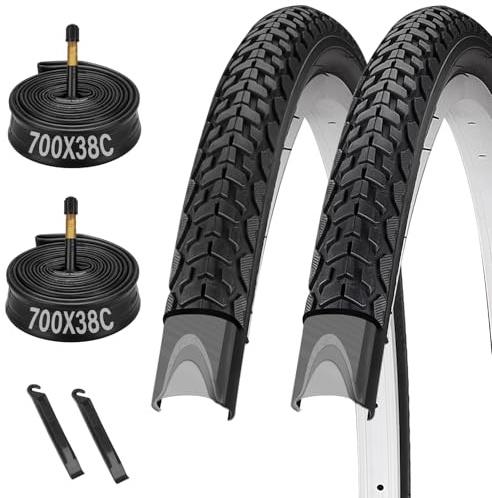 700C Bike Tire,700x38C Bike Tires Set (40-622) and 700x35/43C Bike Tubes with 48mm Schrader Valve and 2 Tire Levers for 700x36C/37C/38C/39C/40C Bike Bicycle Tires and Tubes，2 Pack