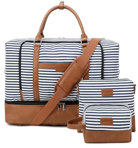 Weekender Bags for Women Overnight Bag with Shoe Compartment and Toiletry Bags Large Travel Duffel Bag Carry On Shoulder Tote with Trolley Sleeve 21 for Weekend Traveling Business Hospital Trip, Gym