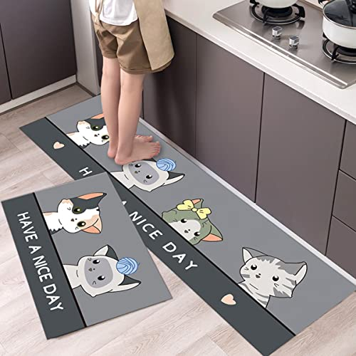 Fußmatte, Badezimmermatten, Küchenmatte [2 Stück], gepolsterte Anti-Ermüdungs-Küchenteppiche, rutschfeste, wasserdichte Matten und Teppiche, bequeme Stehmatte for Küche, Boden, Büro, Waschbecken, Wäsc