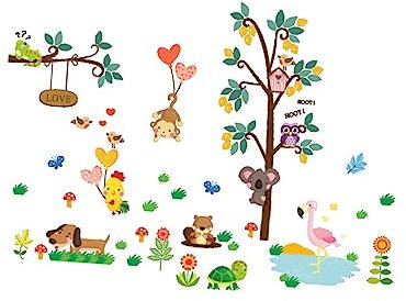 BESTonZON Wandaufkleber Wandsticker Für Kinderzimmer Mit Eule Und Affe Motiv Tapeten Wandaufkleber Für Schlafzimmer Und Wohnzimmer Von Wand Aufkleber