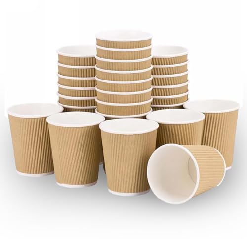 Zuvo Coffee Cups 8 OZ - NO Lids - 100 Disposable Brown Ripple Coffee Cups - Ideal for Takeaways