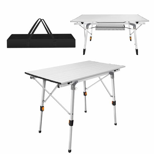 Yiyai Campingtisch Klapptisch, 90x53x45/68cm(LxBxH) zusammenklappbar Gartentisch aus Alu für Picknick Strand im Freien, Klapptisch Campingtisch, Silber