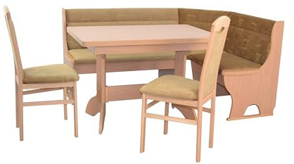 moebel direkt online 4tlg. Eckbankgruppe Bank, Esstisch, Stühle Buche-Nachbildung/beige