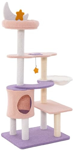 Maxmass Multi-level Cat Tree, Wooden Kitten Tower with Padded Perch, Hammock, Condo, Sisal Scratching Posts & Dangling Toys, Indoor Cats Climbing Frame for Bedroom Living Room Pet Store (140cm Tall)
