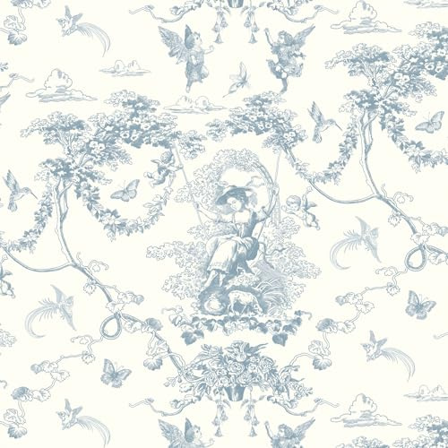 Timeet Blue and White Self Adhesive Wallpaper 41x1000cm Peel and Stick on Wallpaper Cupid Manor Painting Vinyl Wrap Sticky Back Wallpaper for Bedroom Living Room Wall Cabinet Shelf