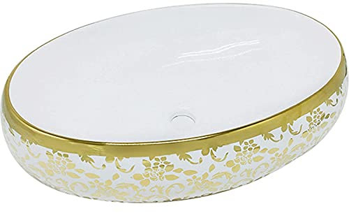 SnamicE Badezimmer Keramikwaschbecken, ovales Aufsatzwaschbecken ohne Überlauf, sehr modern, perfekt für die Badsanierung, 60 x 41 x 15,5 cm, golden, B,