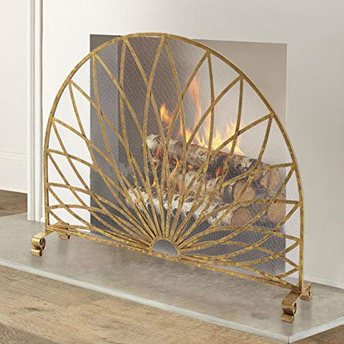 NZpost Gold Fan Fireplace Screen, Metal standing Fire with Spark Proof Mesh Cover, Safe Fence for Fireplaces/Stoves/Grills, 38.6 W X 30.7 H