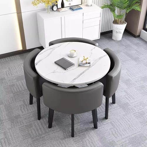 Modernes 5-teiliges Esszimmer-Set mit rundem Tisch und 4 Stühlen, vielseitiges Konferenz- und Besprechungstisch-Set, quadratischer Verhandlungstisch mit stabilem Metallrahmen, kompakte 80 cm Größe für