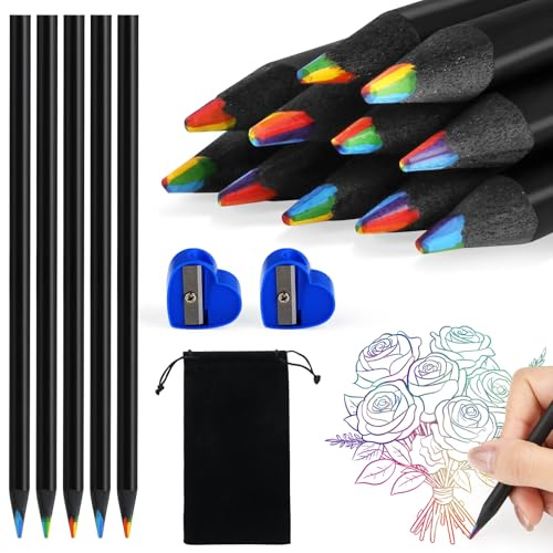 kayqbonke 16 Stück Regenbogenstift, 7 in 1 Regenbogenstifte Kinder, Dicke Regenbogen Buntstifte, Magischer Buntstifte Kinder mit Bleistiftspitzer und Segeltuchtasche für Zeichnung, Ausmalen