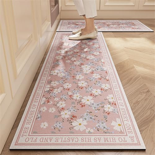 Highdi Küchenläufer, Süßes Rosa Saugfähig Läufer Flu Teppich Küche Flur Teppich Läufer, Diatomeenerde Teppich Küche, Küchenteppich Waschbar rutschfest, für Küche, Flur (45x150cm,Pink)