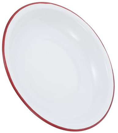 DECHOUS Deep Enamel Plate 18cm Thickened Vintage Red Rim Deep Dinner Plate Enamelware Flour Bowl Suitable for Outdoor Picnic BBQ and Family Dining