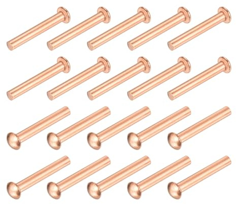 QUARKZMAN 30 Pcs Rivets Pleins En Cuivre, 1/8 x 25/32 Tête Ronde Rivets Métalliques Attaches Métalliques Pour Applications Électriques Finition Cuivrée, Ton Cuivré