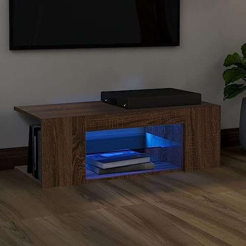 WSJHUHK Home-Entertainment Centers & TV-Ständer, TV-Schrank mit LED-Lichtern, braune Eiche, 90 x 39 x 30 cm