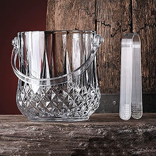 ZJFHEYUO 1-Liter-Eiskübel aus Glas, Eiskübel, Kühlkübel für Wein, Bier und Champagner mit Zange, Eiskübel aus Glas, transparenter Mini-Eiswürfel-Servierhalter, Kühlkübel und Trage