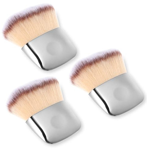 Lot de 3 pinceaux bronzants argentés pour fard à joues 6,5 x 4,7 cm Pinceau à fond de teint avec poils doux pour le visage et le corps