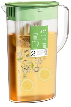 Wasserkaraffe, Transparenter PP Saftkrug mit Deckel und Griff, Auslaufsichere Wasserkrüge Saftkanne Kaltwasserkrug Eisteekessel mit Infuser für heißes/kaltes Wasser, Eistee, Kaffee, Milch