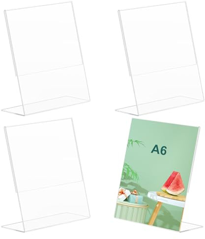Espositore da Tavolo, 4 Pezzi Porta Avvisi da Tavolo A6 a Forma, Supporto A6, Supporto da Tavolo in Acrilico, Design Trasparente e Inclinato, Schede per Buffet per Ristorante, Negozio, Hotel
