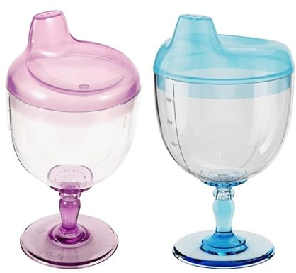 VICASKY Lot de 2 gobelets d’apprentissage pour bébé de 180 ml, plastique transparent et coloré, anti-chocs, idéal pour jus, lait et milk-shake​