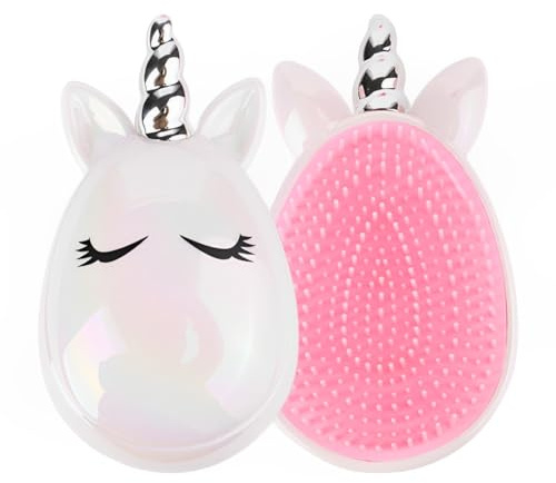 GXGM 1 Pezzi Spazzola Districante Per Capelli, Spazzola Capelli Ricci, Scioglie Ogni Nodo Senza Tirare Strappare O Danneggiare I Capelli, Denti Flessibili Di Altezze Differenti, Unicorn (Bianco)