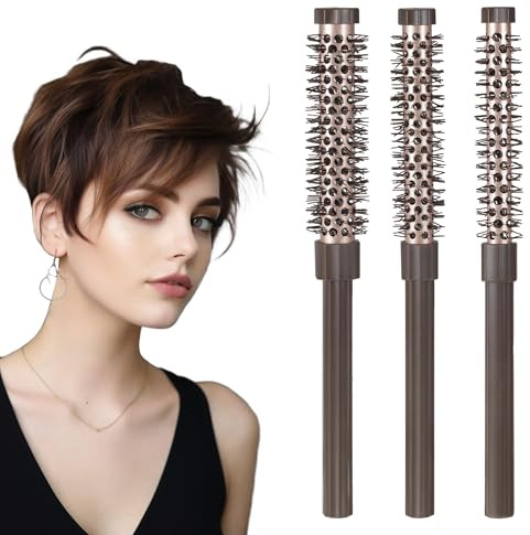 Set di 3 spazzole rotonde, piccole per asciugacapelli, pettine professionale per capelli e arricciacapelli, per uomo e donna, capelli corti, frangia, approccio, ricci, capelli lisci (kaki)