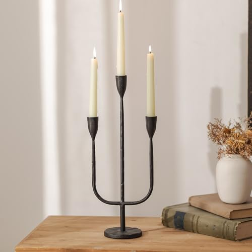 Kerzenständer Kerzenhalter aus Eisen für Stabkerzen Halloween：Romadedi Schwarz Kerzenleuchter 3-Armig für Tisch Mantel Wohnzimmer Deko Candelabras Kandelaber für Weihnachten Fensterbank Dekor