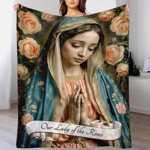 TBDUEPS 'Our Lady of The Roses 3D Printing Throw Blanket Sofa A Plush Blanket Suitable for All Seasons for Children 40x50inch(100x130cm)