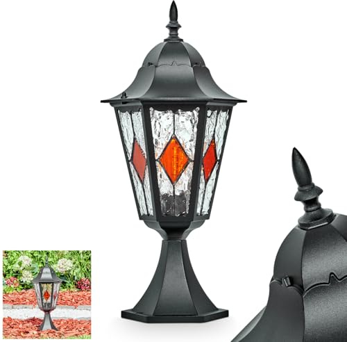 HOFSTEIN Sockelleuchte Hongkong, Außenwegeleuchte aus Metall/Glas in Schwarz/Klar/Orange, Wegelampe im Antik/Landhaus/Vintage/Retro-Design für Garten, Außenbereich, Hof, Höhe 50 cm, E27, IP44