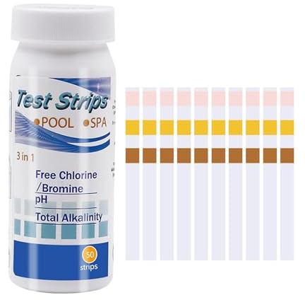 3-in-1-Streifen, Pooltest, 50 Teststreifen, Pool-Tester, Pool und Spa, Zunge für Pool, Wassertest, pH, Chlor, Gesamthärte