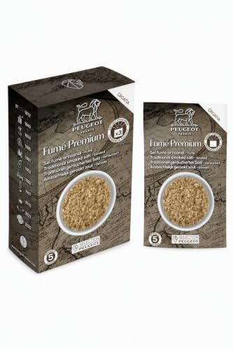 PEUGEOT - Sel Fumé Premium - Récolte Manuelle Et Fumage Au Hêtre - Assaisonnement Aux Notes Boisées & Ambrées - Salinité 5 - Innovation Sachets Fraîcheur Triple Protection - 3x50g