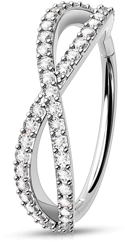 Melighting Double Nose Ring CZ Septum Clicker 316L Stainless Steel Hinged Segment Ring 18G Helix Earring Tragus Conch Earring 6mm