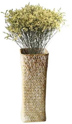 Jarrón de Mimbre Alto, Canasta de Flores Decorativa de ratán Tejida Natural de 12 Pulgadas, Soporte de Plantas de vástago de Larga duración para la Oficina casera de la Boda