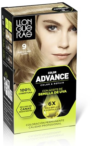Llongueras Color Advance Tinte Pelo Mujer - Tono 9 Rubio Claro Claro | Coloración Permanente, 100% Cobertura Incluso En Canas Resistentes, Calidad Profesional, 6 veces más brillo y fortaleza