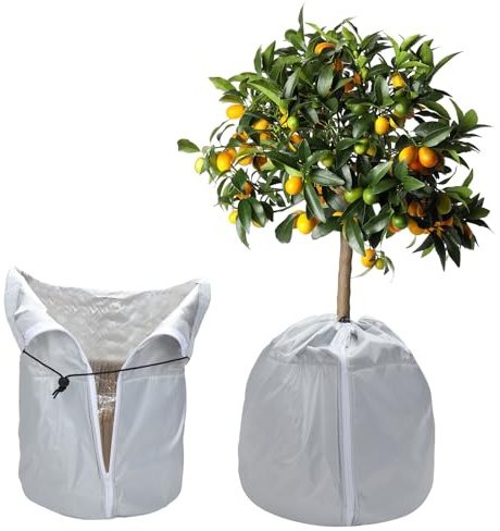 40 x 50 cm Thermo Topfschutz für Pflanzen, Grau Topfschutz Pflanzen Winter,Topfpflanzen Schutzbeutel, Pflanzen überwintern, Winterschutz für Kübelpflanzen mit Kordelzug und Reißverschluss