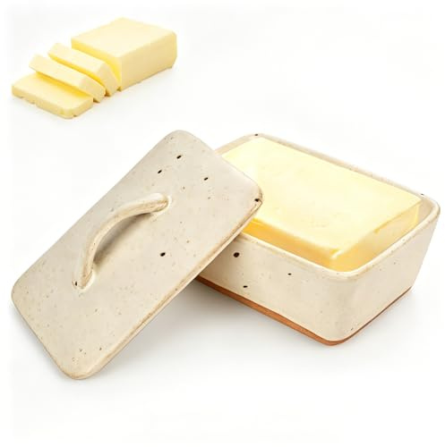 YYTECH Butterdose Keramik mit Deckel utterdose Porzellan Butterschale für 350g Butter Vintage europäische Butterglocke mit Deckel für Küche & Aufbewahrung (weiß)