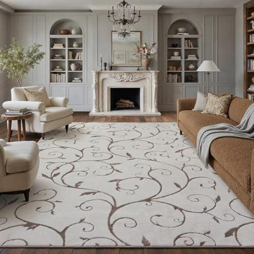 PureCozy Washable Neutral Area Rug 8x10 Beige Soft Shag Rugs for Living Room Modern Boho High Pile Non-Shedding Throw Rugs Non Slip Indoor Office Carpet for Playroom Bedroom Home Aesthetic Decor