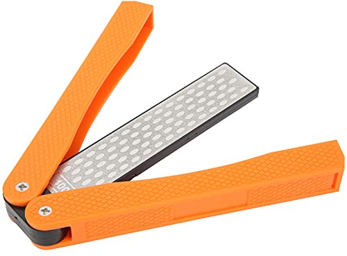 RASTKY Affilacoltelli Portatile a Doppia Faccia a Forma di Ventaglio con Manico Antiscivolo, Utensile da Cucina Resistente per Coltelli da Sopravvivenza, Grana 400/600, per Esterno e Domestico,