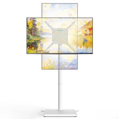 PEGZONE Schwenkbar TV Standfuß für 24-65 Zoll Fernseher, Weiß | Universal Boden-Fernsehständer, 90° Drehbar & Höhenverstellbar, VESA 400x400mm, Hält bis zu 40kg, Platzsparender TV Halterung