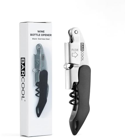 Barcool Professional Wine Opener, Waiter's Friend, Black | All-in-One Corkscrew and Bottle Opener, Double-Hinged Fulcrum & Foil Cutter, Sommeliers, Waiters, and Bartenders