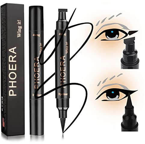 PHOERA Eyeliner Stempel,Wing-Cat-Eye-Stempel langanhaltender | flüssiger Eyeliner-Stift,wasserfestes und wischfestes Make-up,schwarzer Eyeliner-Stift