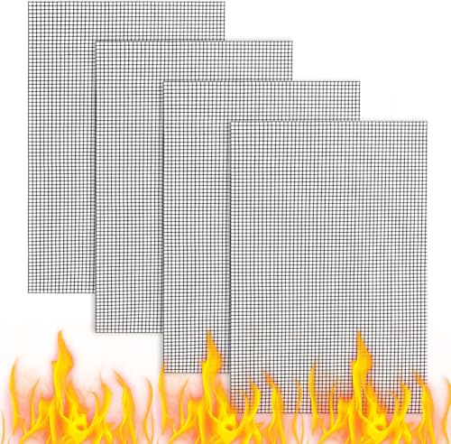 AYESY BBQ Grill Mesh Mat, 4PCS Non-Stick Reusable BBQ Grill Mats 30x40cm | Baking Tools for Charcoal Gas Electric Grill Meat Vegetable, Easy to Clean,