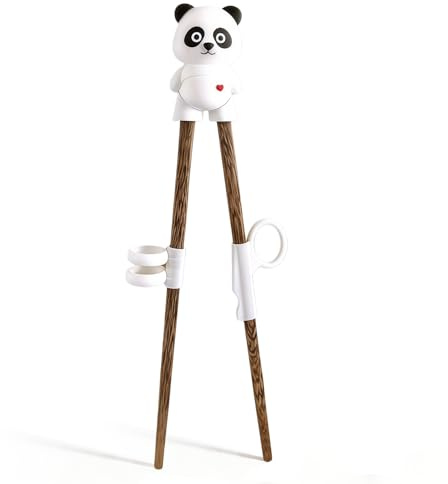 Träningspinnar för Barn 18cm, Ätpinnar i Naturträ för Nybörjare 1-8 år med 3-fingerstöd | BPA-fri Livsmedelsgodkänd Silikon, Självåterställande Design, Tål Maskindisk (Panda)