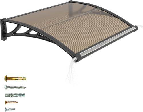 Väderbeständig Dörrmarkis - Uv-/regn-/snö-/vindbeständig Polykarbonatmarkis För Hemingång, Uteplats, Veranda Och Fönster - Hållbart överhäng Med Dräneringssystem brown panel/black bracket 32 x 40