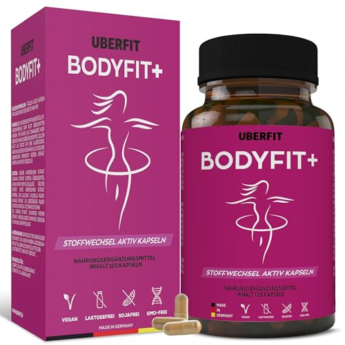 UberFit® BODYFIT+ Stoffwechsel & Energie Komplex – Zink & Chrom für normalen Stoffwechsel & Blutzucker, B-Vitamine gegen Müdigkeit – mit Grüntee & Guarana – 120 vegane Kapseln, Made in Germany
