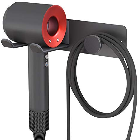 Hair Dryer Holder Wall Mounted, Stainless Steel Self Adhesive Blow Dryer Holder Rack for Dyson Supersonic Hair Dryer,Black