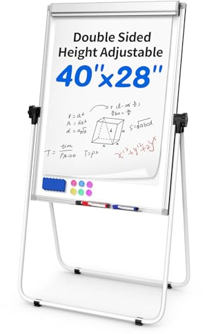 U Stand Double Sided Magnetic Dry Erase Board with Easel Stand, 40x28 Whiteboard with Flipchart Paper Pad (25 Sheets)- Height Adjustable Standing Whiteboard for Office, Homeschooling & Studio, White