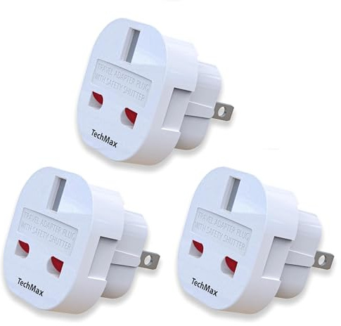 TechMax Pack of 3 UK to US Plug Adaptor Type G to Type A and B UK to USA, Canada, Japan, Thailand, Mexico, Jamaica, Dominican Republic, Barbados, China and more 2 Pin Flat Travel Adapter (White)