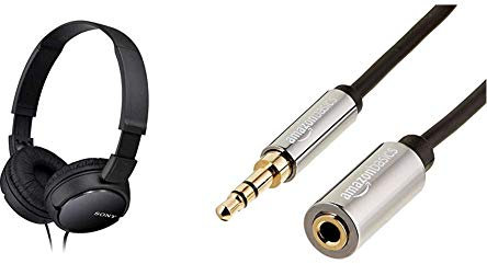 Sony MDR-ZX110 Faltbarer Bügelkopfhörer, schwarz & Amazon Basics Stereo-Audiokabel, 3,5-mm-Klinkenstecker auf 3,5-mm-Klinkenbuchse, 1,8 m