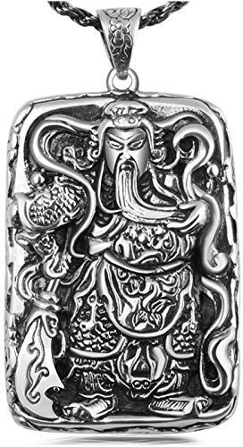 KnSam Silber Halskette Männer Herren Kette Anhänger Anhänger Mit Erkennungsmarke Graviertes Chinesisches Guanyu Aus 925 Silber Halskette Punk Gothic Silver 55Cm