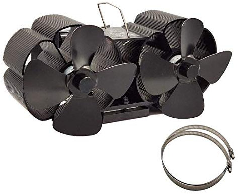 LTLWSH 8-Blade Fireplace Fan, Heat Powered Stove Fan Universal Double Head Wood Stove Fan Quiet Fireplace Stove Eco Heat Powered Motor Fan for Wood Log Burner