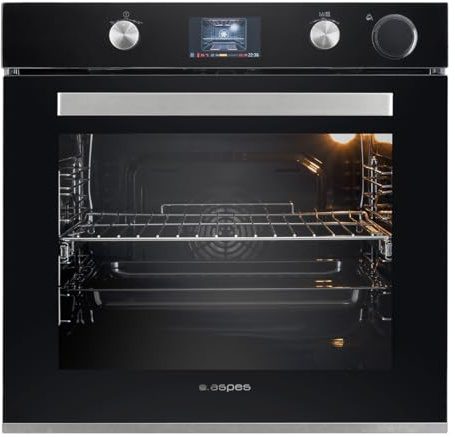 Aspes Horno Multifunción Vapor Cristal negro AHE1400VP. Capacidad 78 Litros, 1200W, 12 Programas, Interior Esmaltado, Fácil Limpieza, Eficiencia Energética Clase A